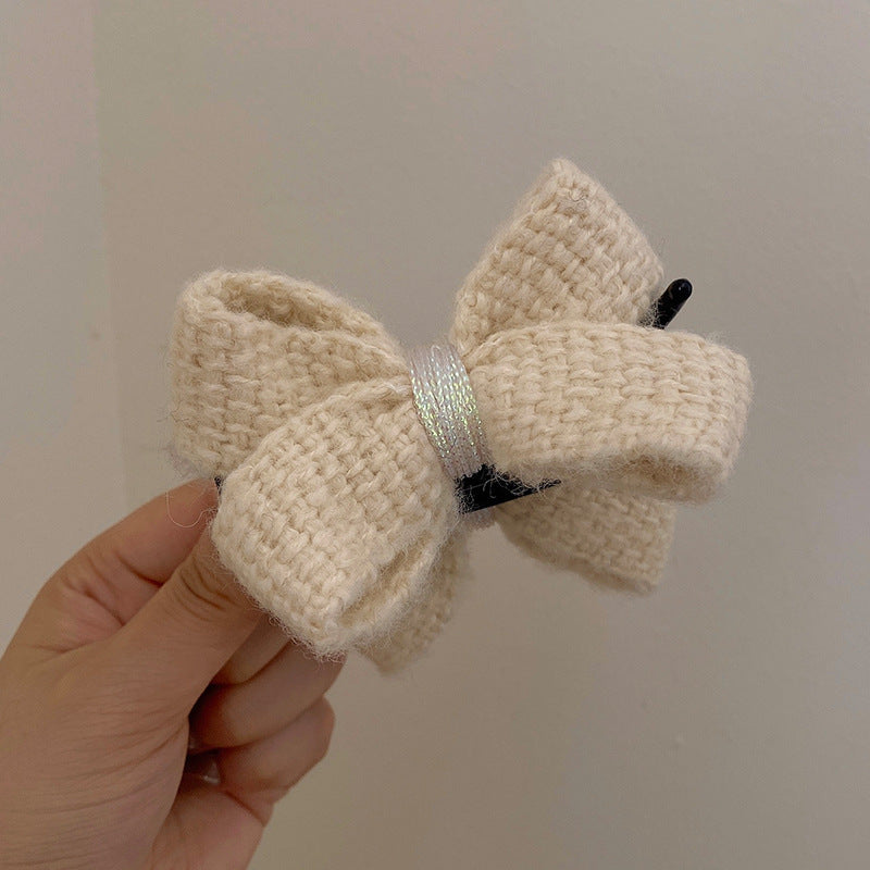 3 Pc - Elegant wool bow hair clip - Off white (Unit Price - 19)