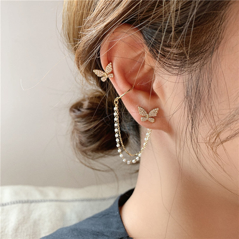 6 Set - Butterfly Single Chain earclip  earrings (Unit price 30)