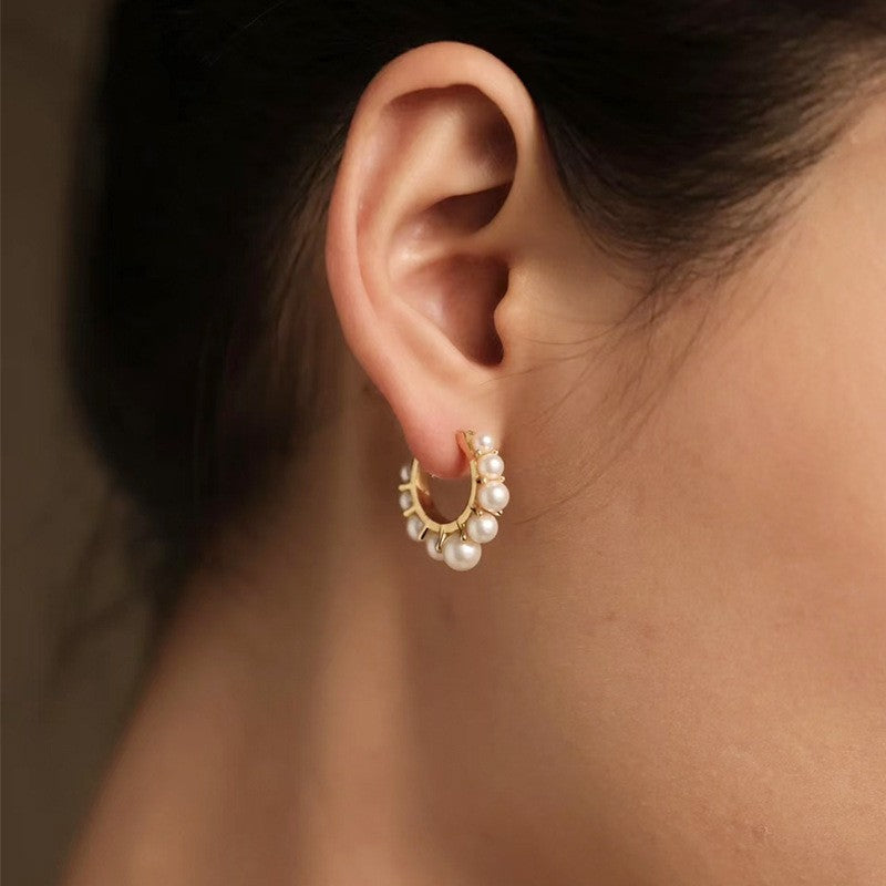 6 Pairs - Light Luxury Exquisite Pearl Hoop Earrings (1 Pair Price - 39)