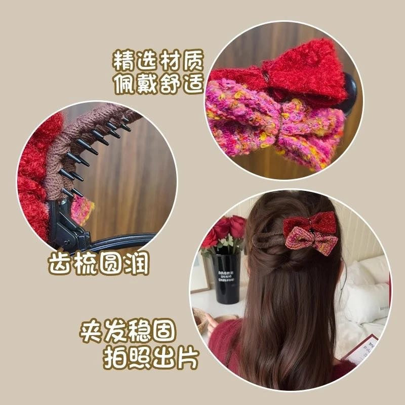 6 Pc - Tiktok Trending Chanel-Style Bow Plush Duckbill Hair Clip (Mix Color) (Unit Price - 29)
