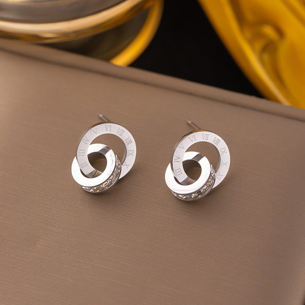 3 Set - Anti Tarnish Roman double hoop earrings and necklace set silver (1 Set Price - 119)