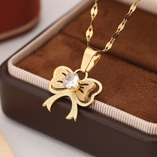 3 Pc - Bowknot with diamonds Necklace - Golden (Unit Price - 96)