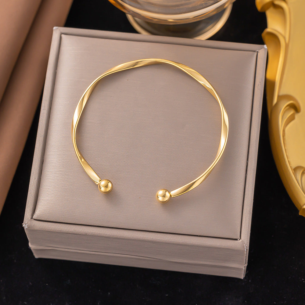 3 Pc - Anti Tarnish Steel ball twisted wire bracelet gold (1 Pc Price - 88)