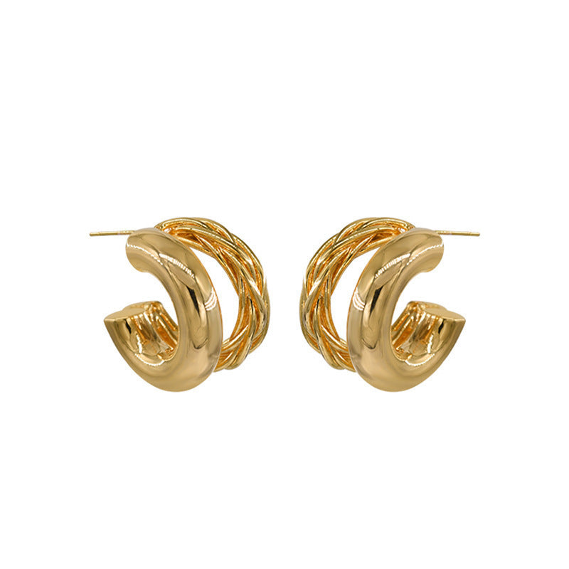 6 Set - Double-layer twisted metal earrings - Golden (1 Set price - 22)