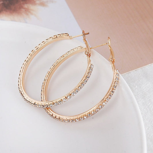 6 Pairs - Full Diamond Fashion Simple Hoop Earrings - Golden (1 Pair Price - 38)