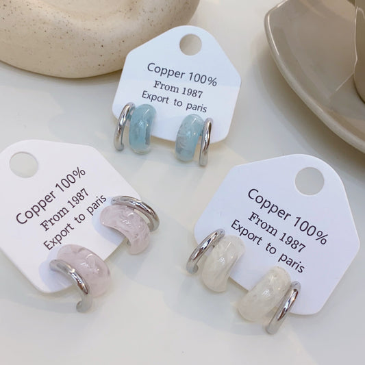6 Pairs - Ice-Like Translucent Studs Earrings (Mix Color) (1 Pair Price - 37)