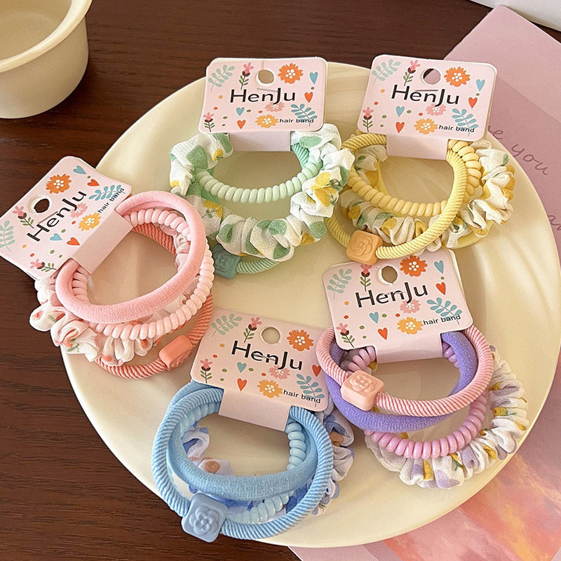 6 Set - Four-piece Children's Dopamine Rubber Band Hair Tie Candy Head Rope (Mix Color Card Packing) (Unit Price 16)