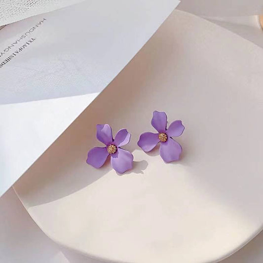 6 pc - Korean Style New Flower Earrings - Purple (Unit Price - 24)