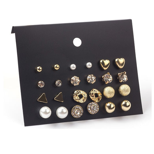 Golden 12 pairs of geometric earrings set  (Unit price 40)