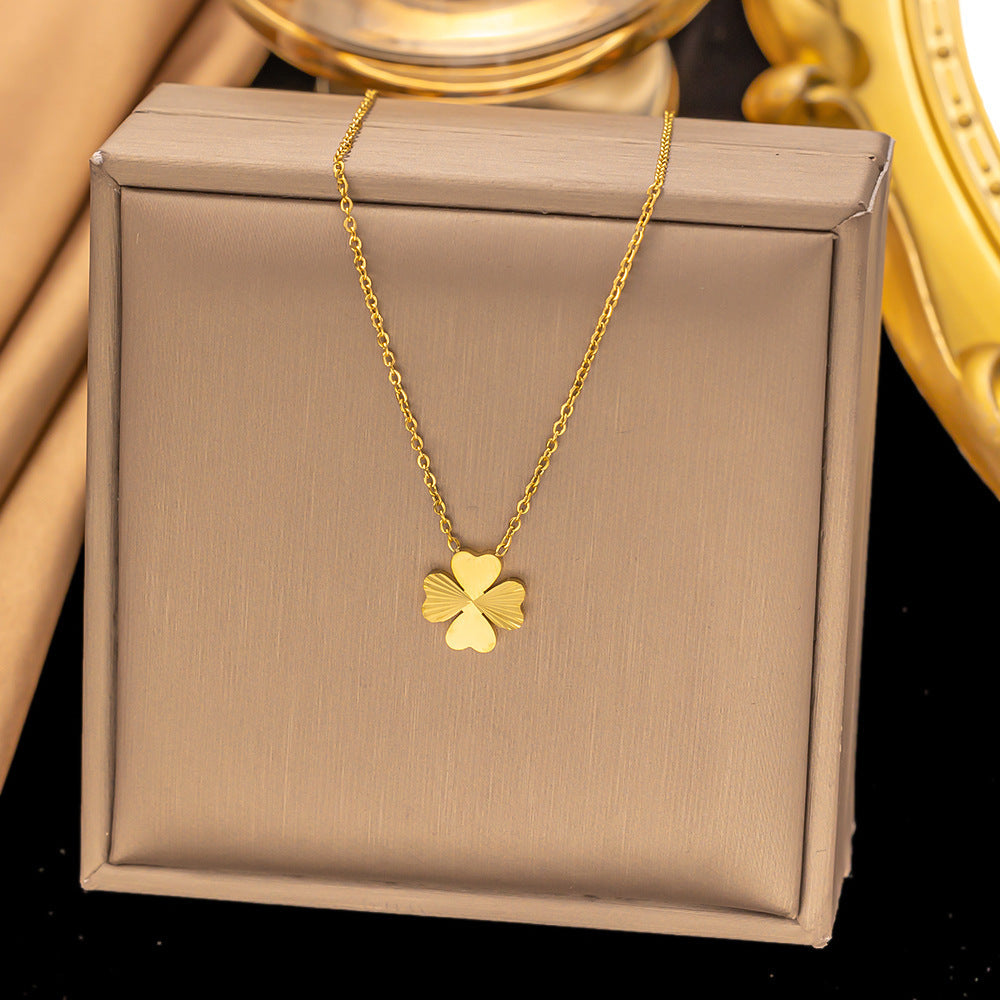 3 Set - Anti Tarnish Four-leaf flower earring and necklace set gold (1 Set Price - 144)