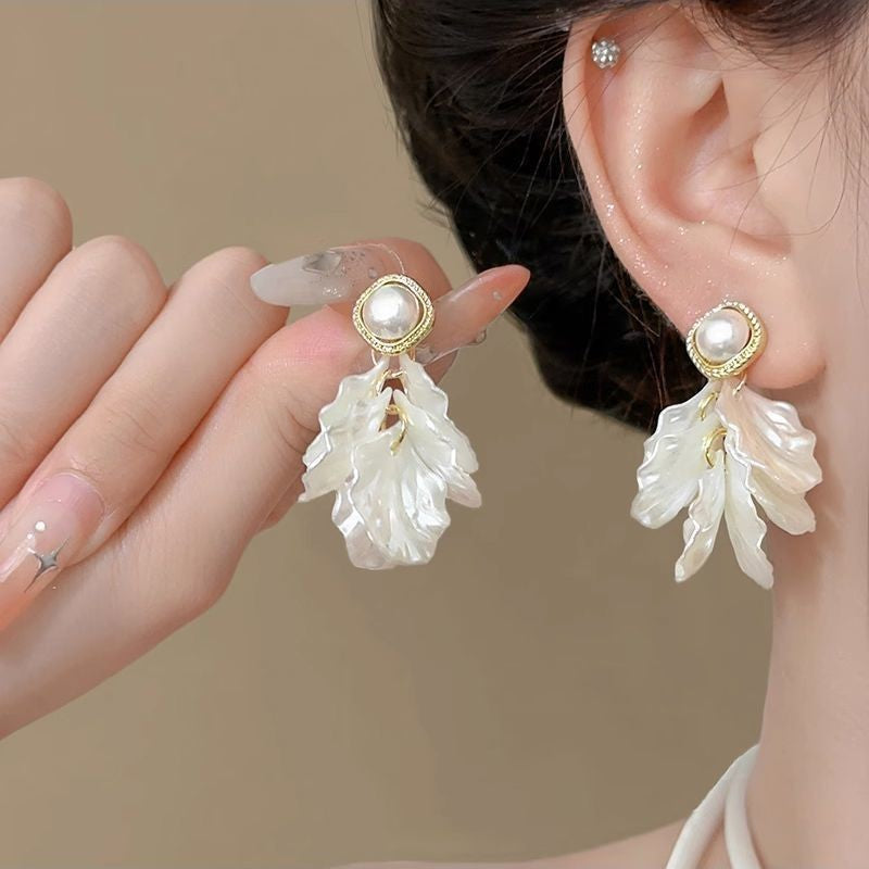 6 Pairs - French Retro Pearl Petal Tassel Earrings (1 Pair Price - 39)