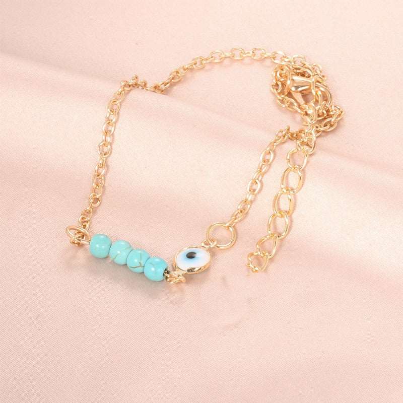 12 Pc - Evil eye Turquoise Beaded Anklet (Unit Price - 23)