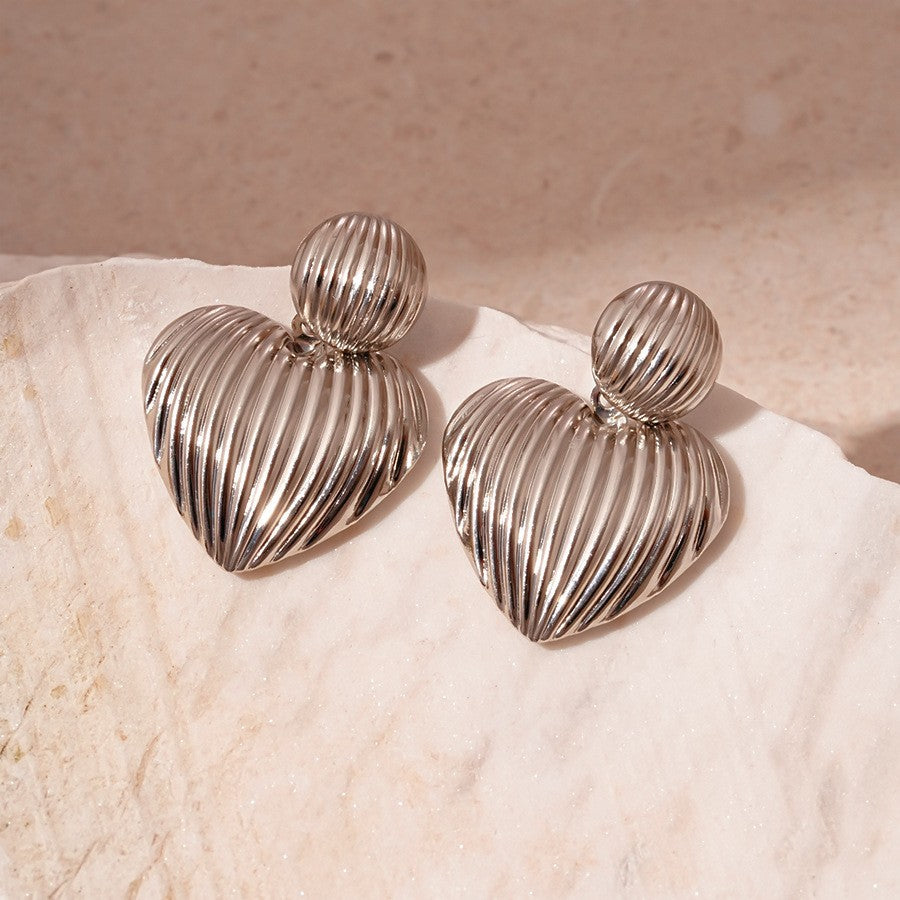 6 Pairs - Korean-Style Round Heart-Patterned Earrings - Silver (1 Pair Price - 37)