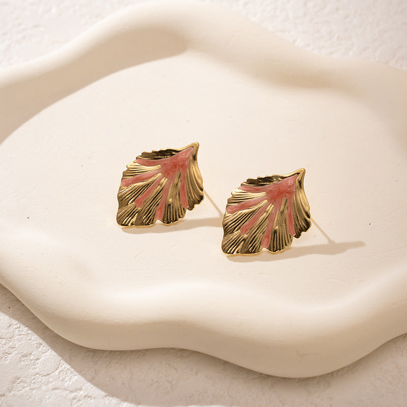 3 Pairs - Colorful Oil Drop Stainless Steel Leaf Earrings - Orange (1 Pair Price - 51)