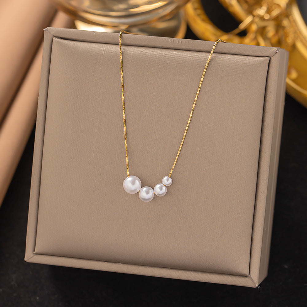 3 Pc - Anti Tarnish Four pearls necklace - Gold (1 Pc Price - 55)