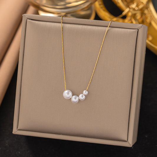3 Pc - Anti Tarnish Four pearls necklace - Gold (1 Pc Price - 55)
