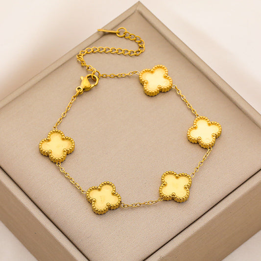 3 Pc - Four-leaf clover bracelet - Golden (Unit Price - 57)
