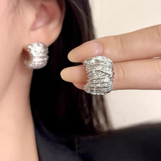 6 Set - Irregular metal pleated earrings - Silver (1 Set price - 22)