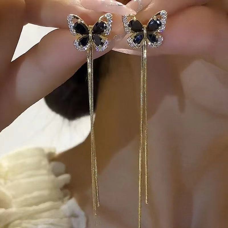 6 Pairs - Korean-Style Super Fairy Butterfly Long Tassel Earrings (1 Pair Price - 37)