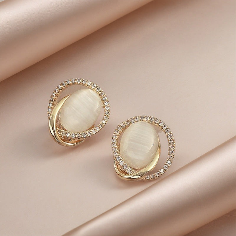 6 Pairs - Gentle Diamond Cat's Eye Stud Earrings (1 Pair Price - 27)