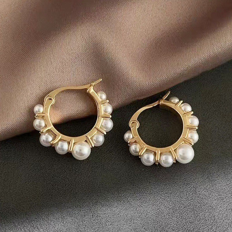 6 Pairs - Light Luxury Exquisite Pearl Hoop Earrings (1 Pair Price - 39)