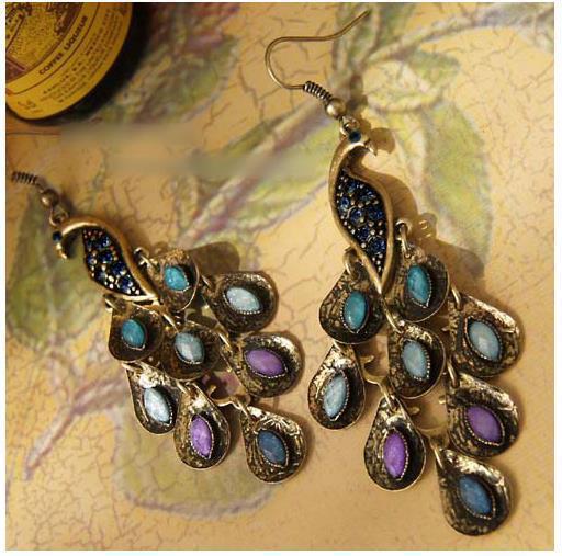 6 Pc - Retro ethnic style peacock earrings (Unit Price - 41)