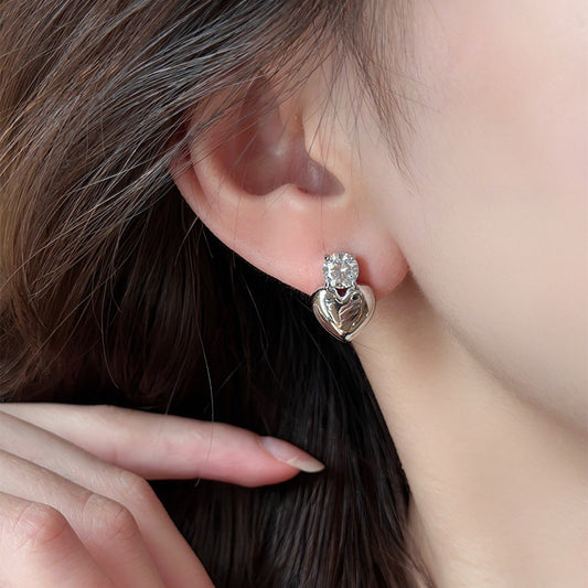 6 Pairs - Heart-Shaped Zircon Earrings - Silver (1 Pair Price - 20)