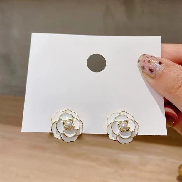 6 Set - Camellia white oil drop earrings (1 Set price - 22)