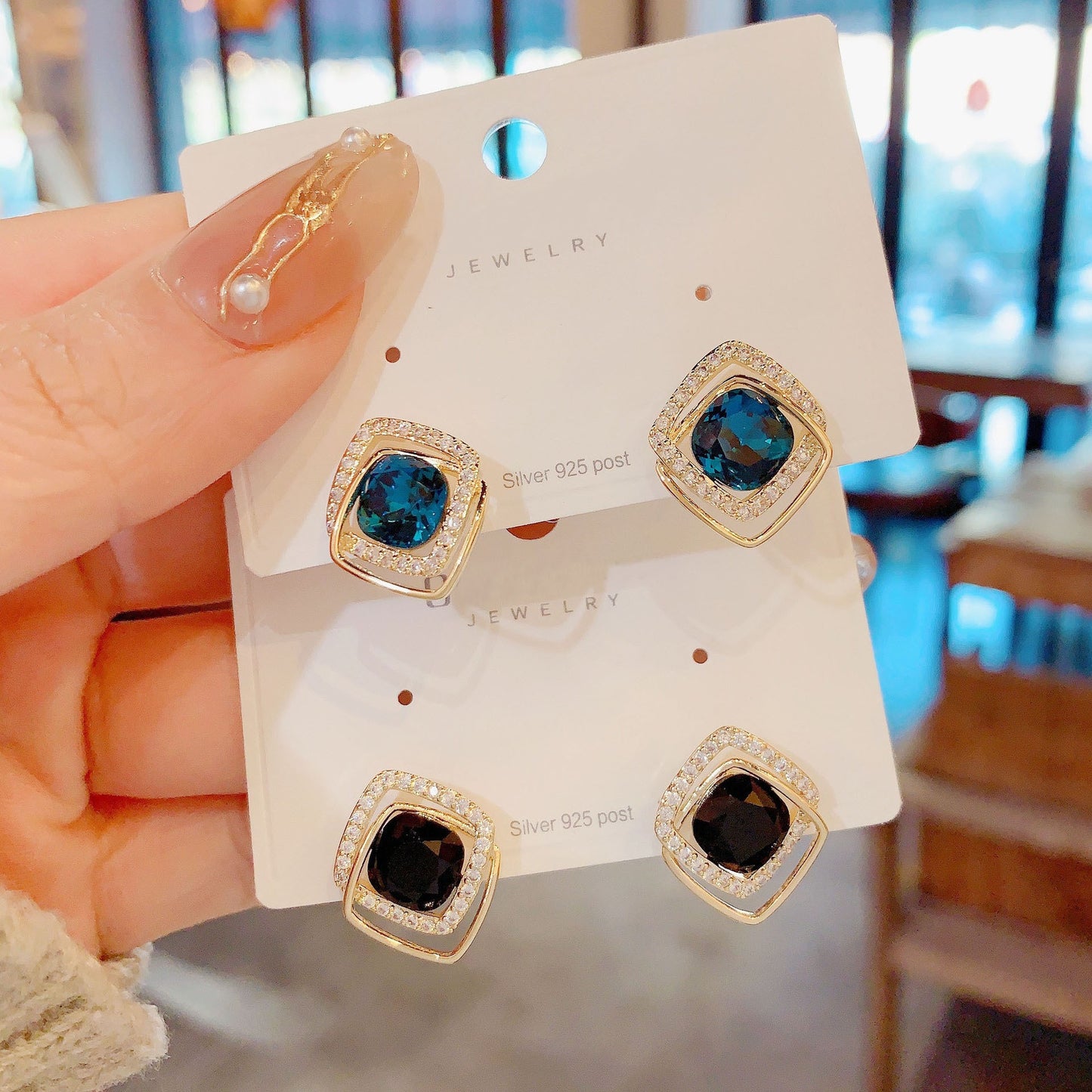 6 Pairs - Square Style Fashionable Earrings (Black Color)  (1 Pair Price - 23)