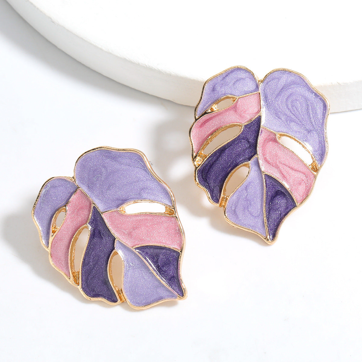 6 Set - Korean forest dreamy fresh oil drop leaf earrings (Mix color) (Unit price 31)