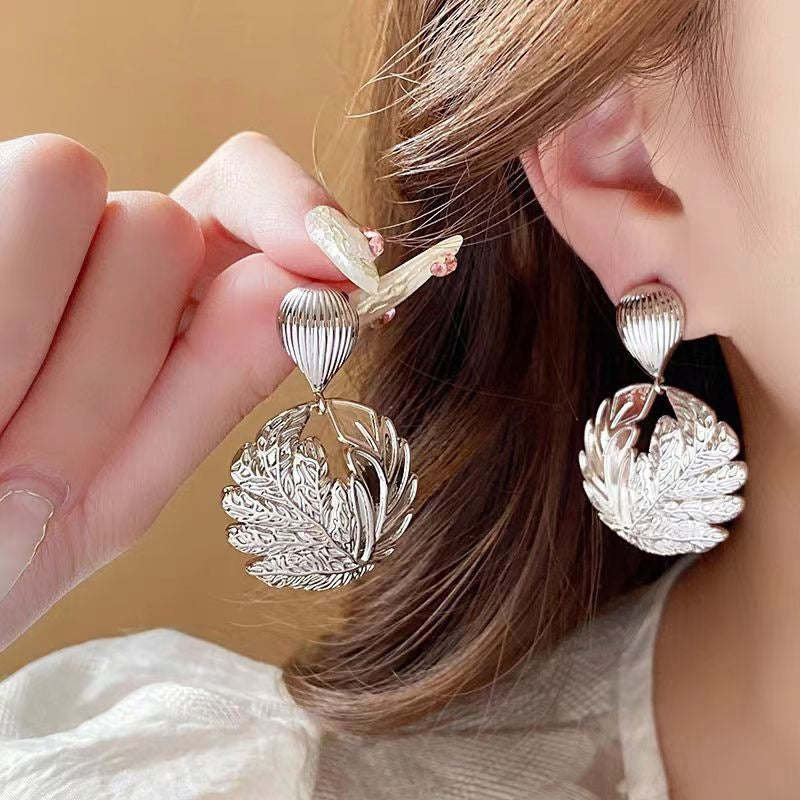 6 Pairs - Patterned Leaf Earrings - Silver (1 Pair Price - 32)