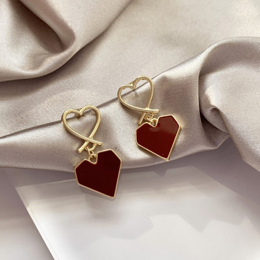 6 Set - Korean style red love drop earrings (Unit price 21)