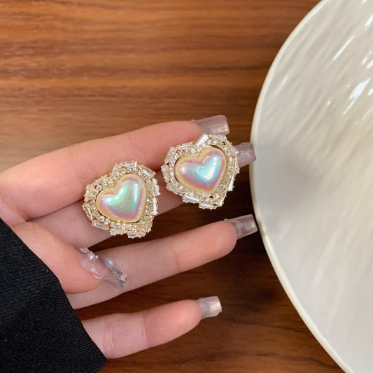 6 Set - Mermaid full diamond white stone heart earrings (Unit price 39)