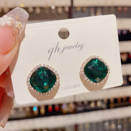 6 Set - Square crystal earrings (Mix color) (Unit price 26)
