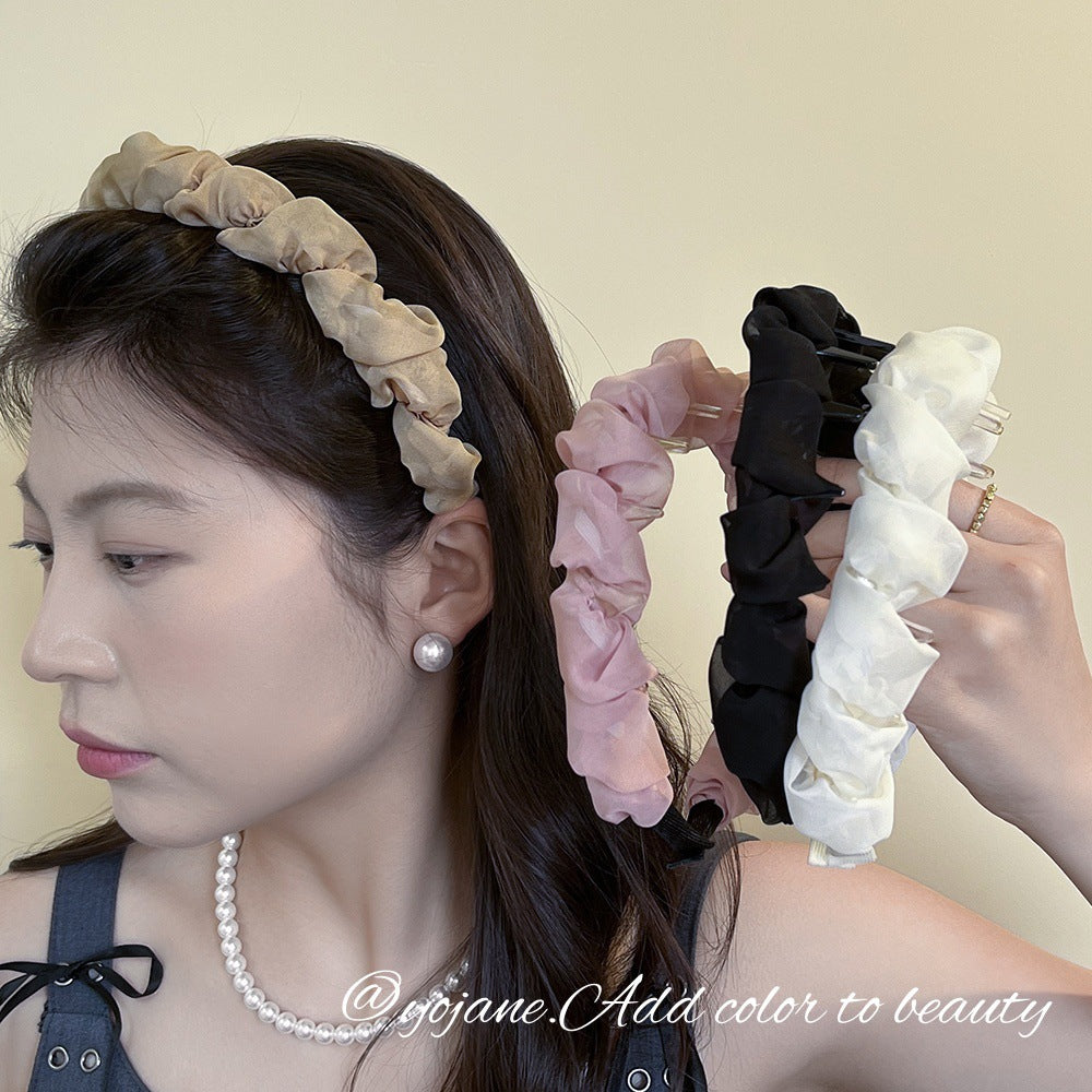 6 Pc - French Retro Pleated Bubble Wave Headband for Women (Mix Color) (Unit Price - 37)