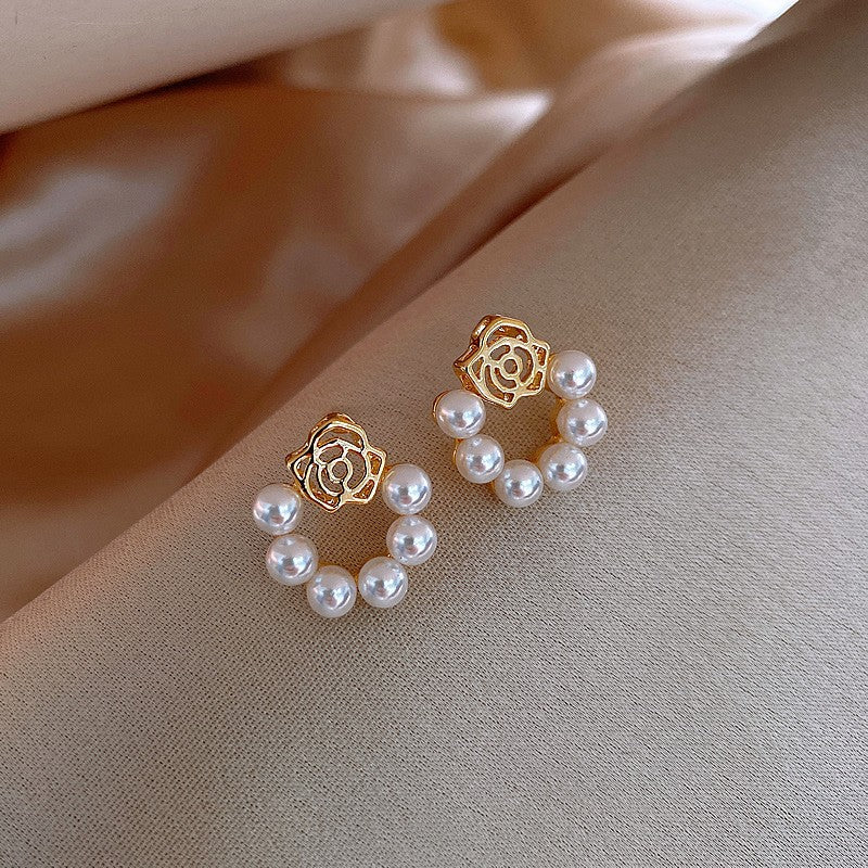 6 Pairs - Rose flower pearl earrings (1 Pair Price - 23)