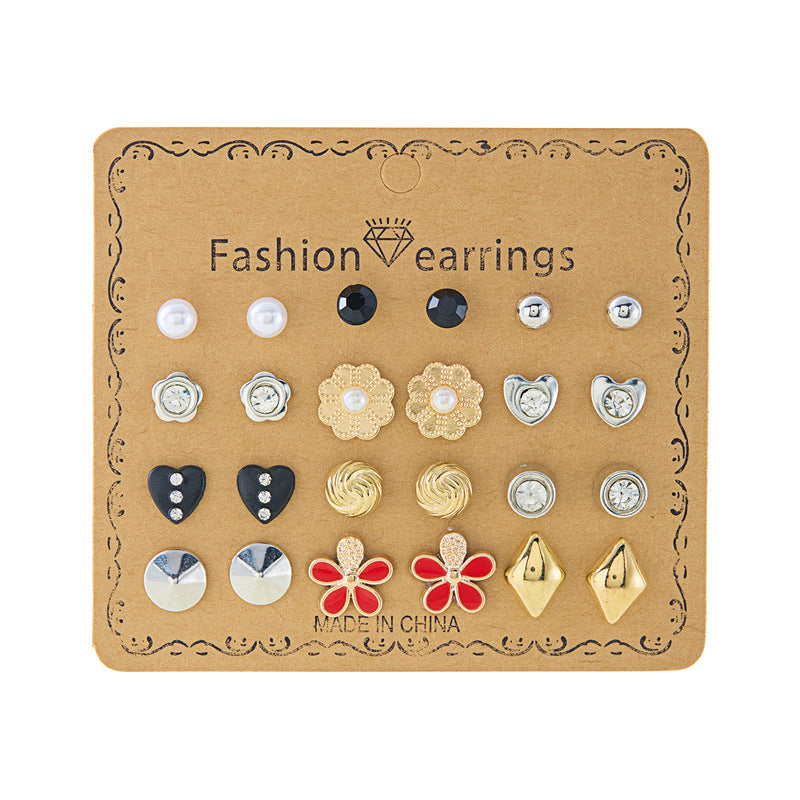New monthly 12 pairs card-mounted earrings set - D5