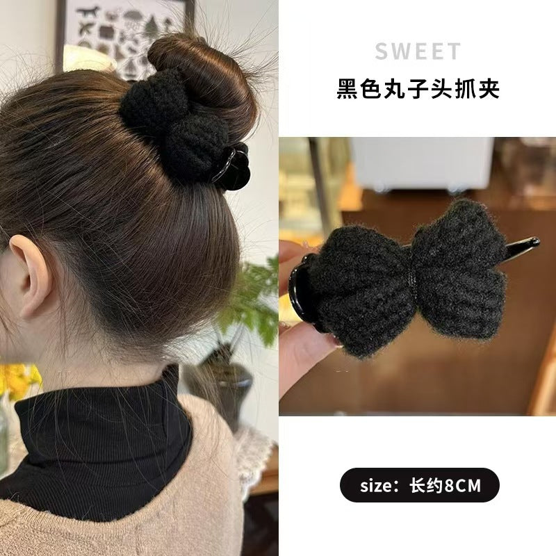 3 Pc - Elegant wool bow hair clip - Black (Unit Price - 19)