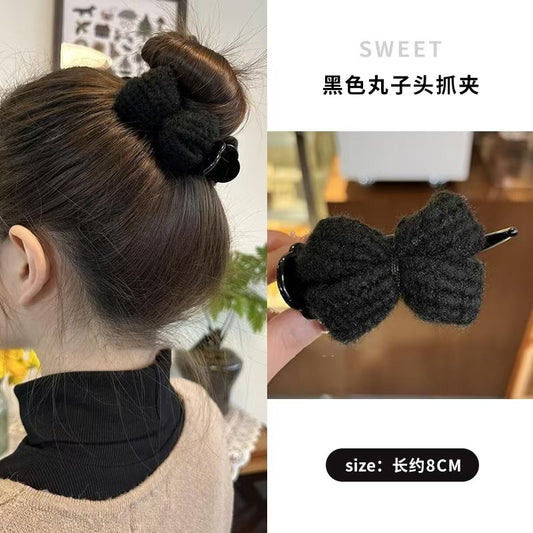 3 Pc - Elegant wool bow hair clip - Black (Unit Price - 19)