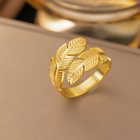 3 Pc - Anti Tarnish Feather ring gold (1 Pc Price - 46)