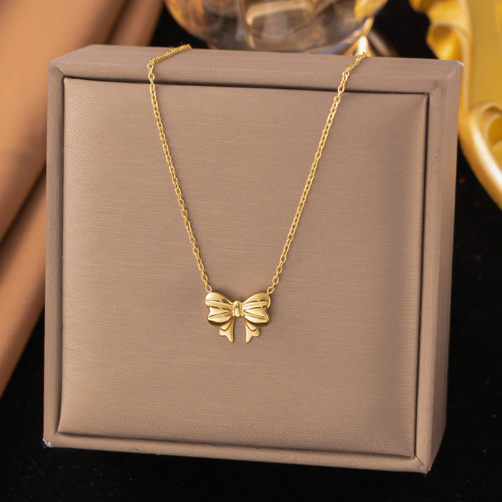 3 Set - Anti Tarnish Bow necklace earring set gold (1 Set Price - 152)