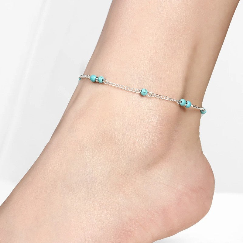 6 Pc - Simple Turquoise Anklet (Unit Price - 22)