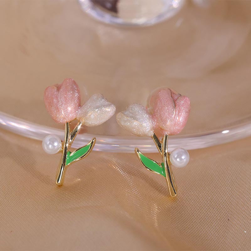 6 Pairs - Korean Pink Tulip Pearl Earrings (1 Pair Price - 23)