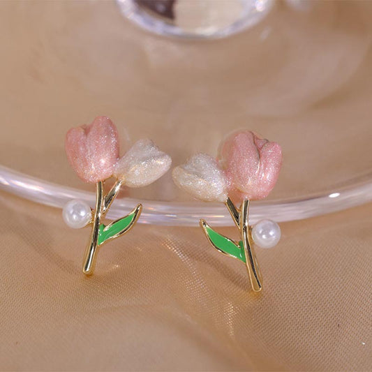 6 Pairs - Korean Pink Tulip Pearl Earrings (1 Pair Price - 23)