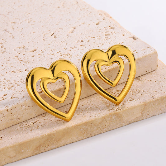 3 Pairs - Anti tarnish double heart earrings (1 Pair Price - 44)