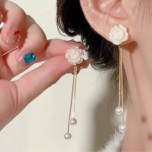6 Pairs - White Camellia Tassel Earrings (1 Pair Price - 37)