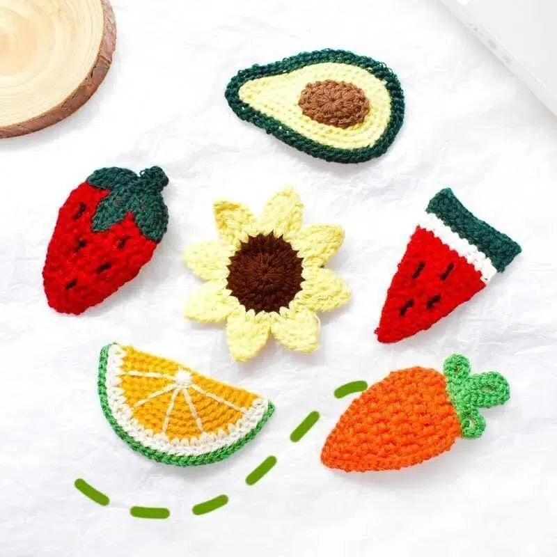 6 Pc - Large Handmade Woven Wool Fruit Series Hairpin opp packing (1 Pc Price - 12)