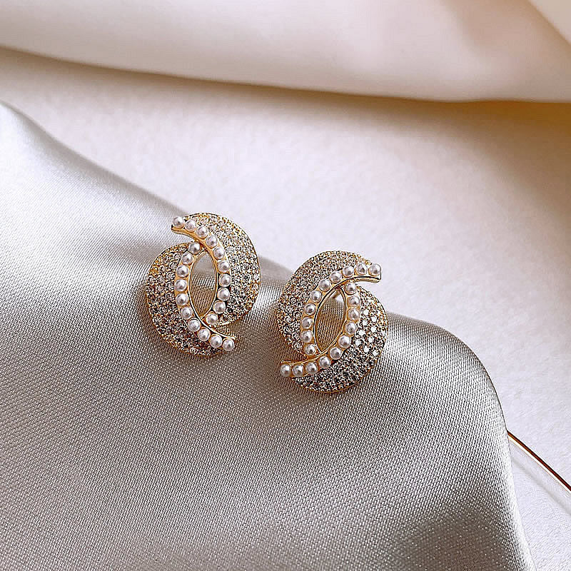6 Pairs - Full-Diamond Micro-Embedded Pearl Cross Earring (1 Pair Price - 32)