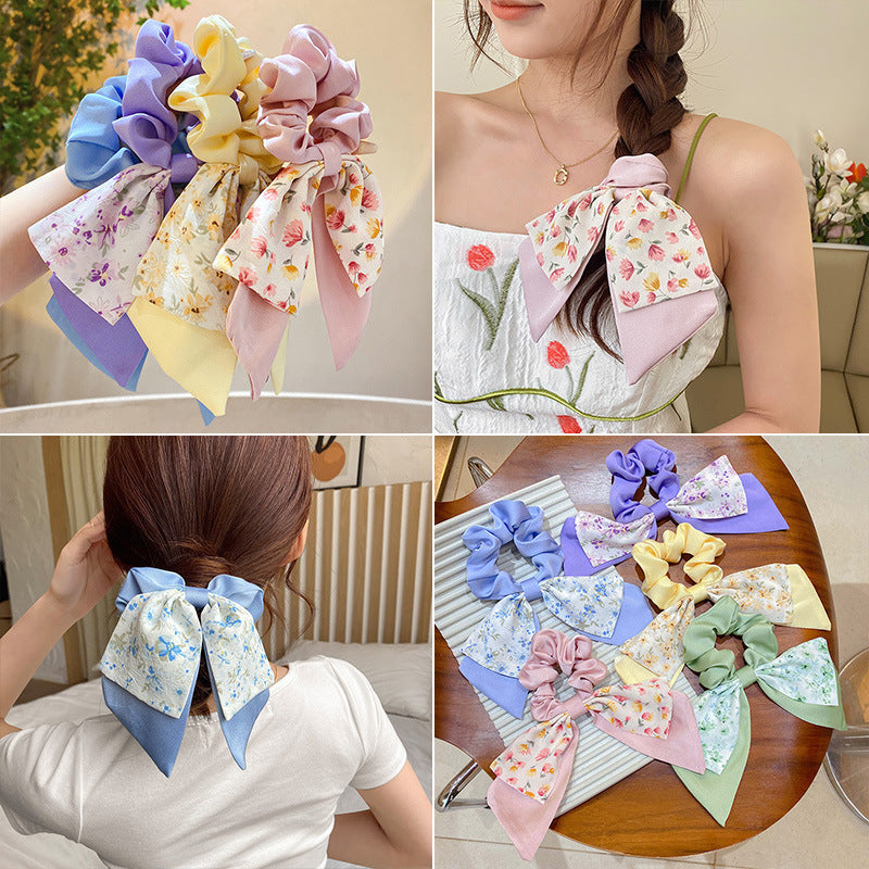 3 Pc - Women's Floral Silk Scarf Hair Tie Hair Rope (Mix Color OPP packing) (1 Pc Price - 38)