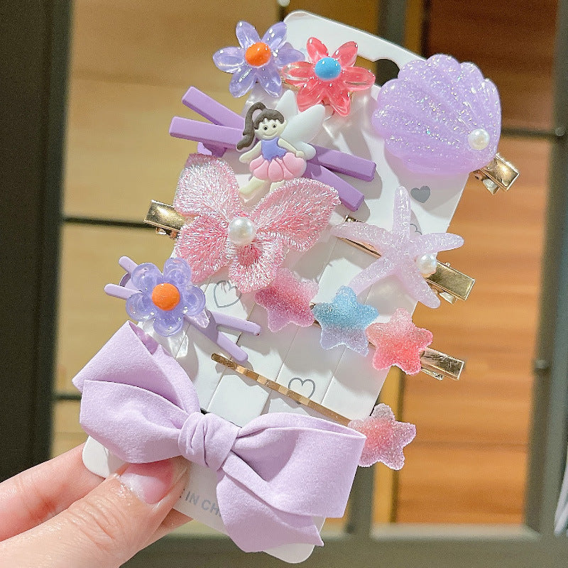 Purple Bow Starfish Shell 9-piece Set Hairclip Card Packing
